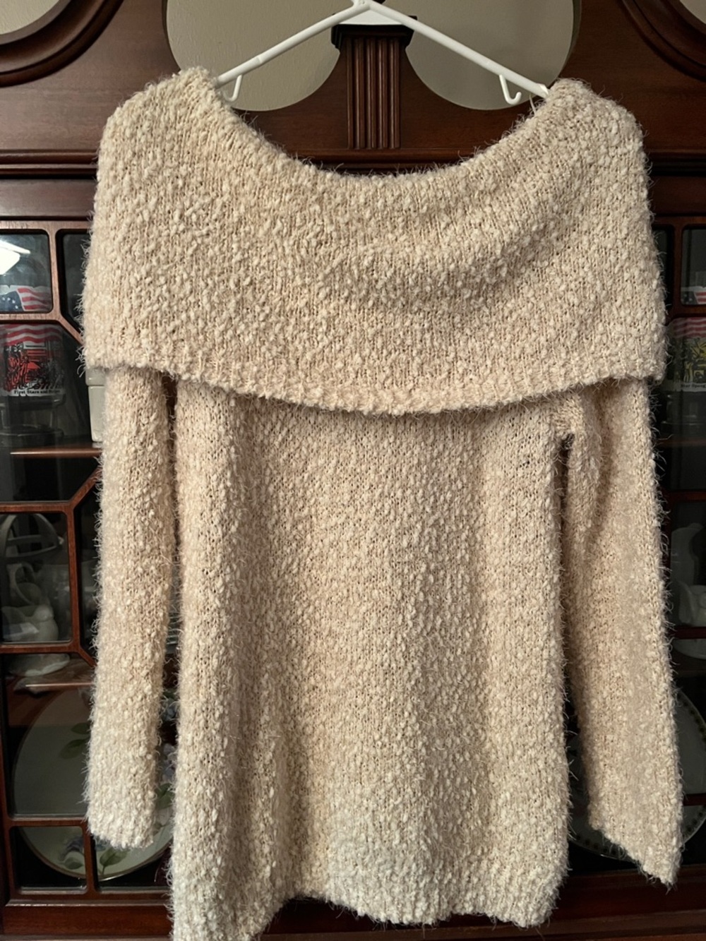 LC Lauren Conrad Cream Bouclé Off-the-Shoulder Sweater